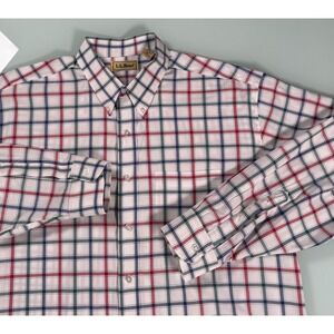 Vintage LL Bean Shirt Mens XL White Check 100% Cotton Button Down 90's Hong Kong